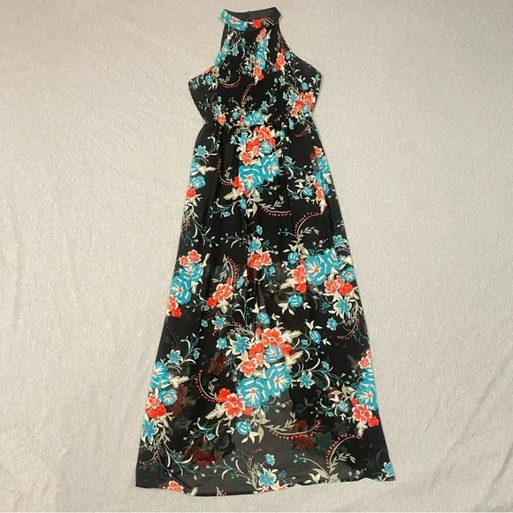 As U Wish Floral Maxi Dress Sleeveless Halter Size Medium - Picture 1 of 8